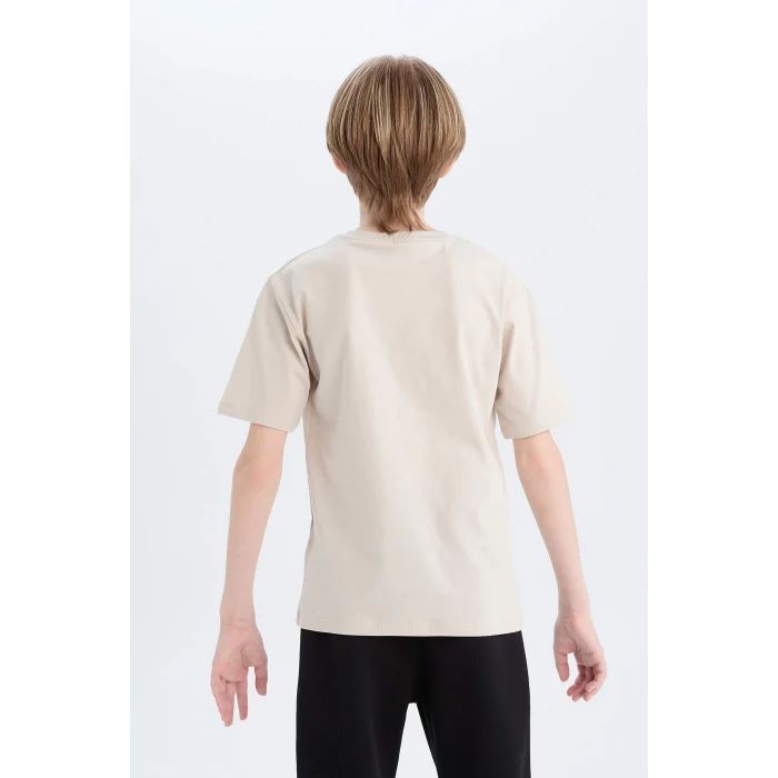 Defacto D9285 Gri Erkek Çocuk Bisiklet Yaka Baskılı Kısa Kollu Tişört