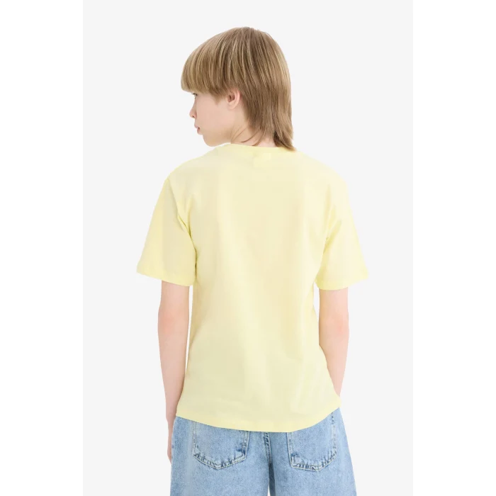 Defacto F0182 Sarı Erkek Çocuk Bisiklet Yaka Baskılı Kısa Kollu Tişört