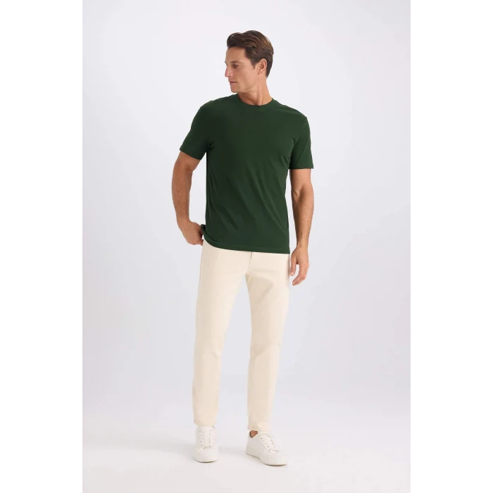 Defacto V7699 Yeşil %100 Pamuk New Regular Fit Bisiklet Yaka Basic Düz Kısa Kollu Tişört