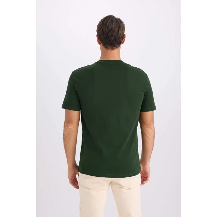 Defacto V7699 Yeşil %100 Pamuk New Regular Fit Bisiklet Yaka Basic Düz Kısa Kollu Tişört