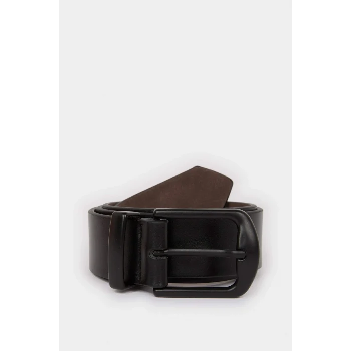 Defacto E3550 Siyah Erkek Dikdörtgen Toka Suni Deri Jean Kemeri