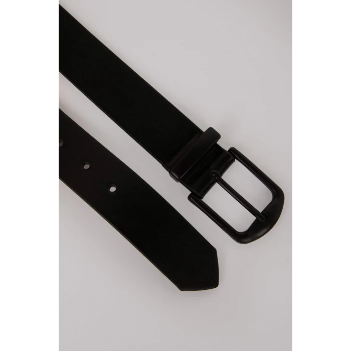 Defacto E3550 Siyah Erkek Dikdörtgen Toka Suni Deri Jean Kemeri