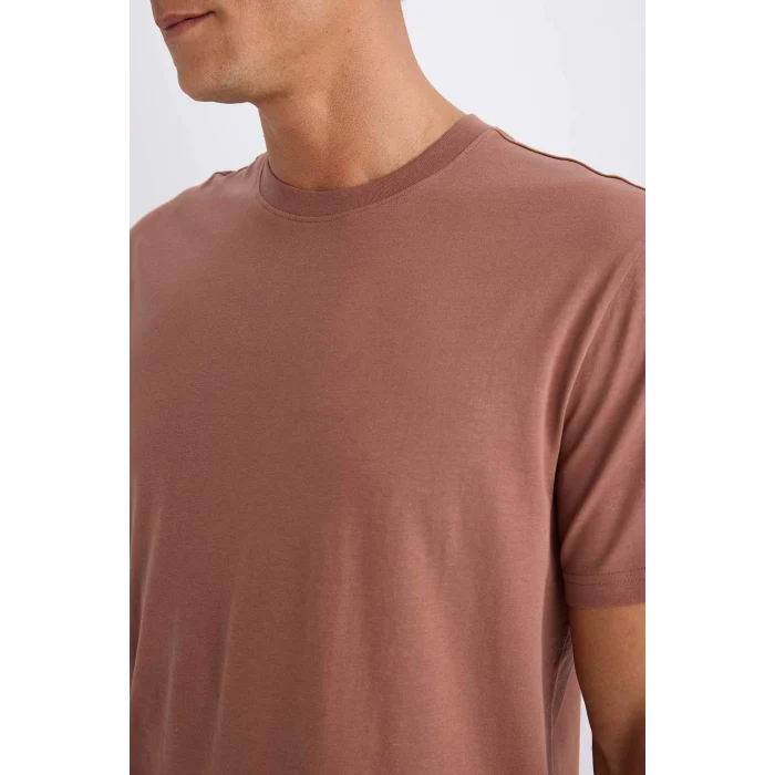Defacto V7699 Kahve %100 Pamuk New Regular Fit Bisiklet Yaka Basic Düz Kısa Kollu Tişört