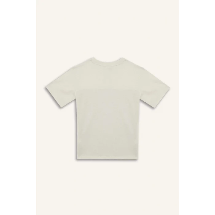 Defacto D9295 Ekru Erkek Çocuk Bisiklet Yaka Baskılı Kısa Kollu Tişört