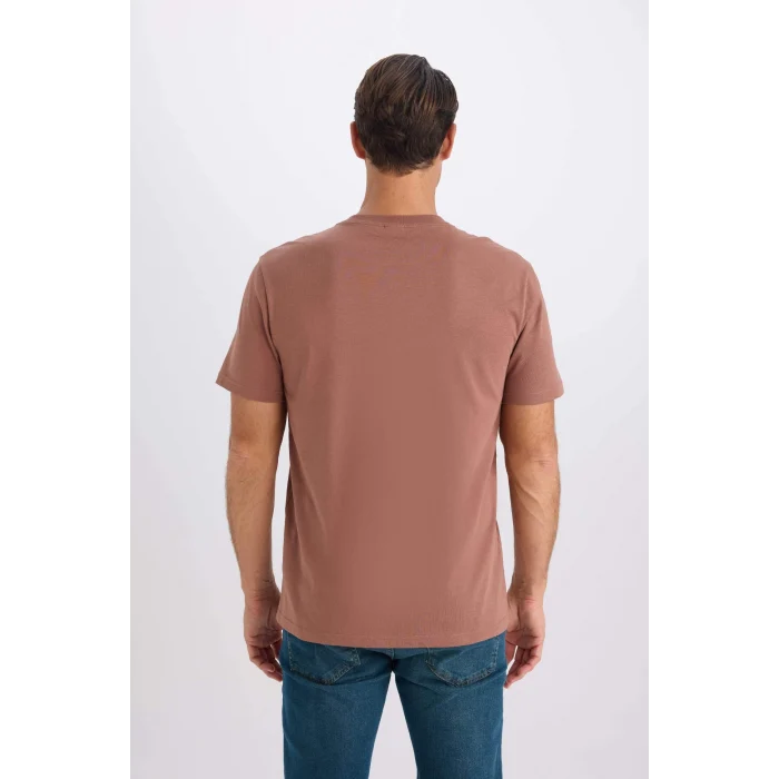 Defacto V7699 Kahve %100 Pamuk New Regular Fit Bisiklet Yaka Basic Düz Kısa Kollu Tişört