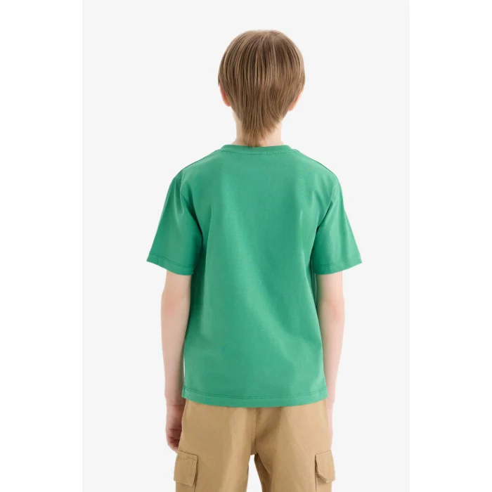 Defacto E0176 Yeşil Erkek Çocuk Bisiklet Yaka Baskılı Kısa Kollu Tişört