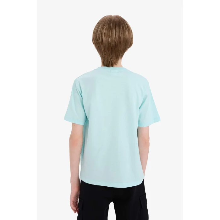 Defacto E6316 Turkuaz Erkek Çocuk Bisiklet Yaka Baskılı Kısa Kollu Tişört