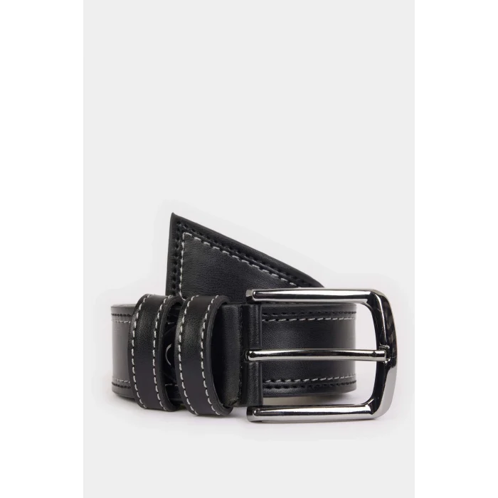 Defacto E3552 Siyah Erkek Dikdörtgen Toka Suni Deri Jean Kemeri