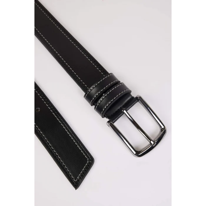 Defacto E3552 Siyah Erkek Dikdörtgen Toka Suni Deri Jean Kemeri