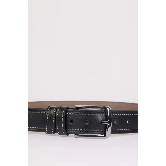 Defacto E3552 Siyah Erkek Dikdörtgen Toka Suni Deri Jean Kemeri