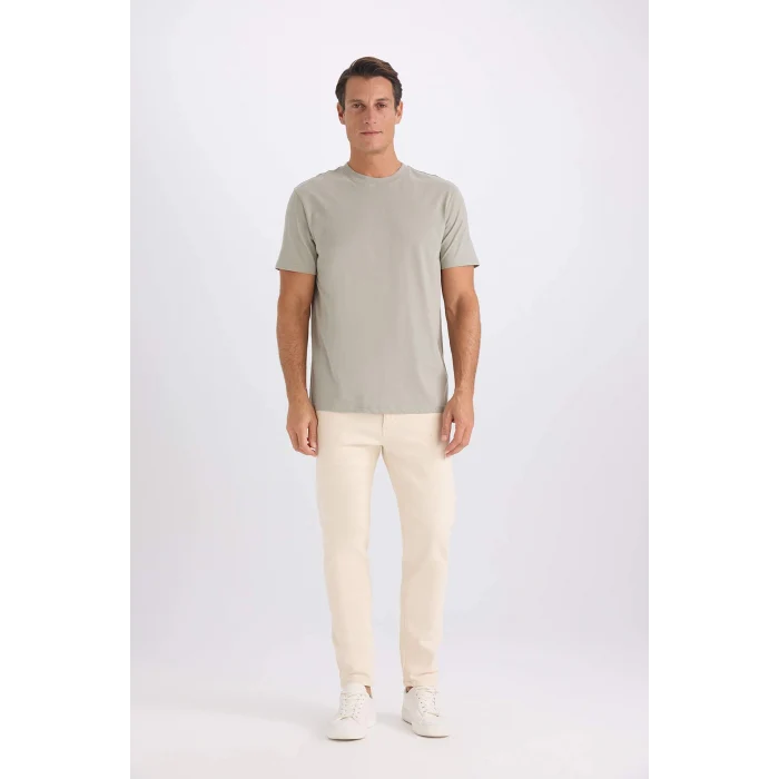 Defacto V7699 Haki %100 Pamuk New Regular Fit Bisiklet Yaka Basic Düz Kısa Kollu Tişört