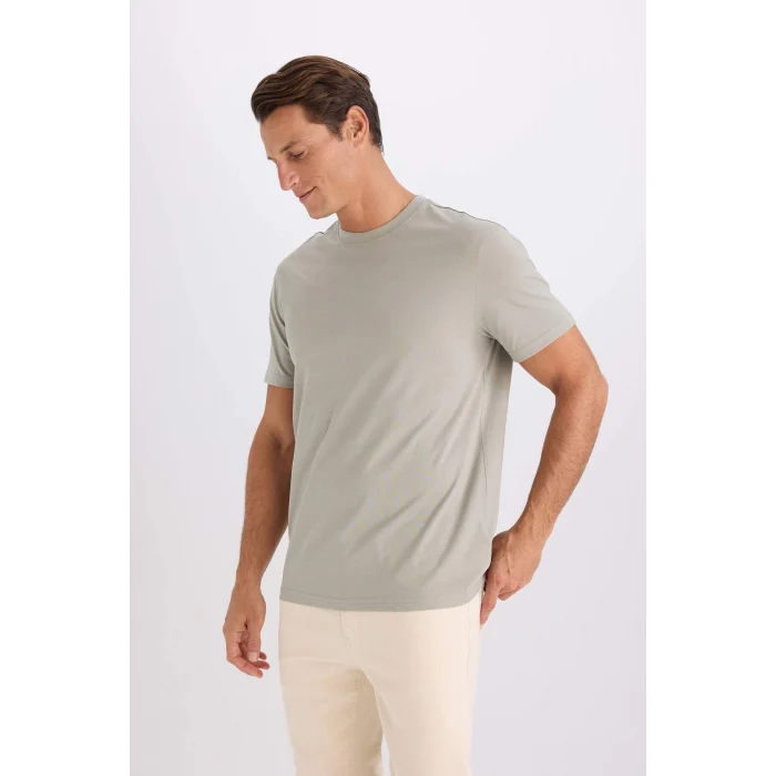Defacto V7699 Haki %100 Pamuk New Regular Fit Bisiklet Yaka Basic Düz Kısa Kollu Tişört