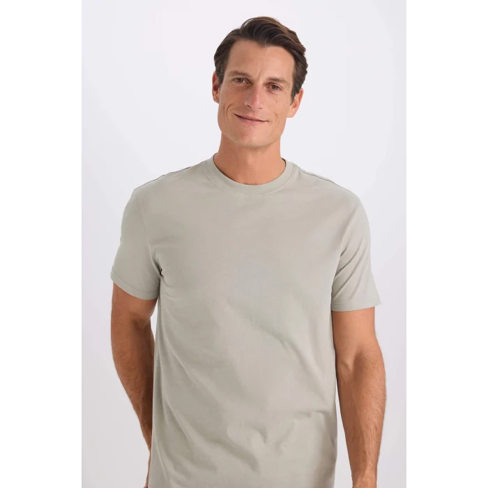 Defacto V7699 Haki %100 Pamuk New Regular Fit Bisiklet Yaka Basic Düz Kısa Kollu Tişört