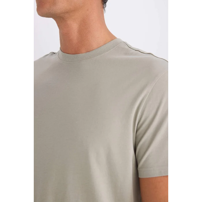 Defacto V7699 Haki %100 Pamuk New Regular Fit Bisiklet Yaka Basic Düz Kısa Kollu Tişört