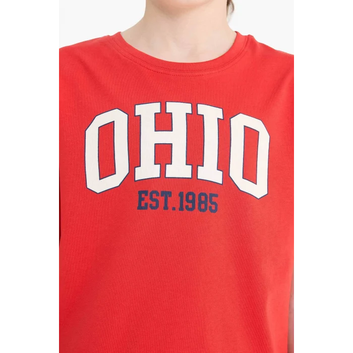 Defacto E0170 Kırmızı Erkek Çocuk Bisiklet Yaka Baskılı Kısa Kollu Tişört