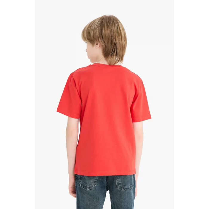 Defacto E0170 Kırmızı Erkek Çocuk Bisiklet Yaka Baskılı Kısa Kollu Tişört