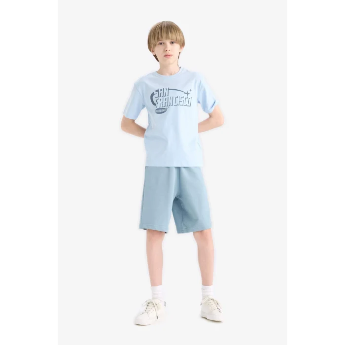 Defacto B5867 Mavi Erkek Çocuk Beli Lastikli Basic Düz Şort