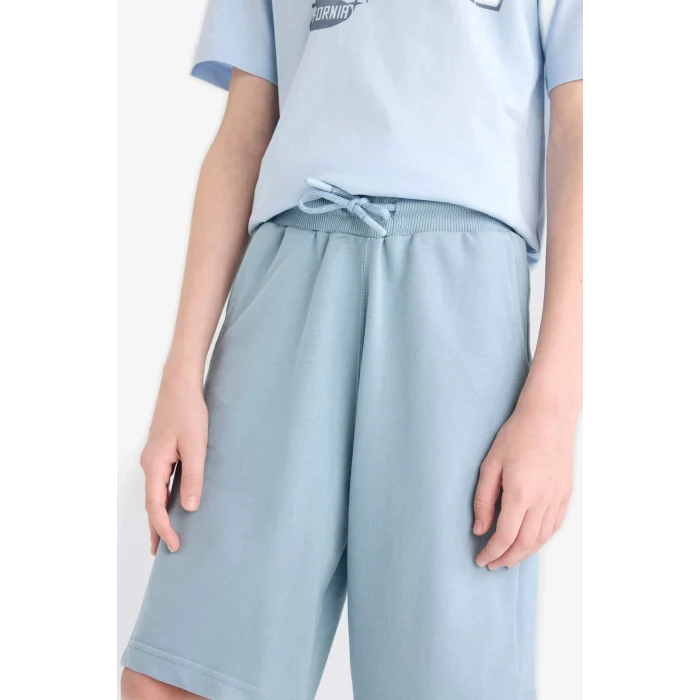 Defacto B5867 Mavi Erkek Çocuk Beli Lastikli Basic Düz Şort