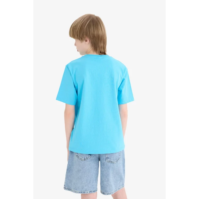 Defacto E0187 Turkuaz Erkek Çocuk Bisiklet Yaka Baskılı Kısa Kollu Tişört
