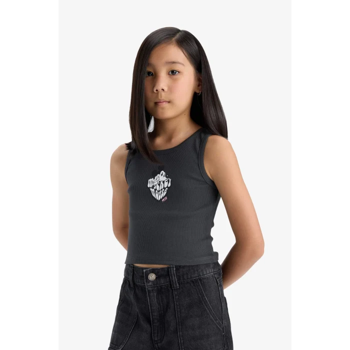 Defacto E6519 Antrasit Kız Çocuk Disney Mickey & Minnie Bisiklet Yaka Atlet