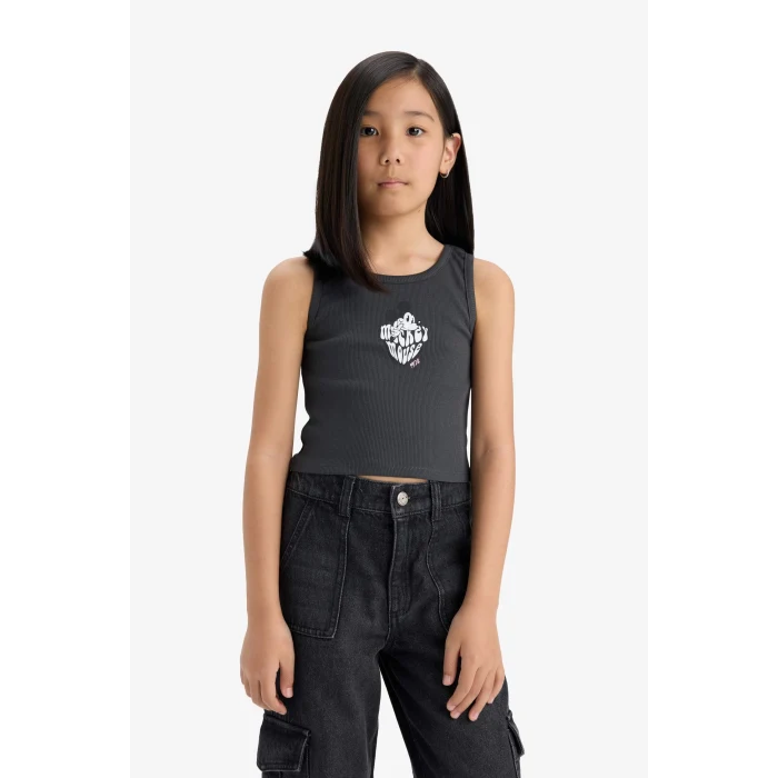 Defacto E6519 Antrasit Kız Çocuk Disney Mickey & Minnie Bisiklet Yaka Atlet