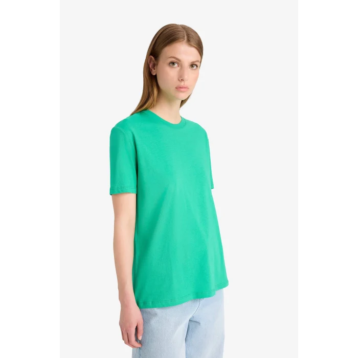 Defacto W9584 Yeşil Regular Fit Bisiklet Yaka Basic Düz Penye Kısa Kollu Tişört