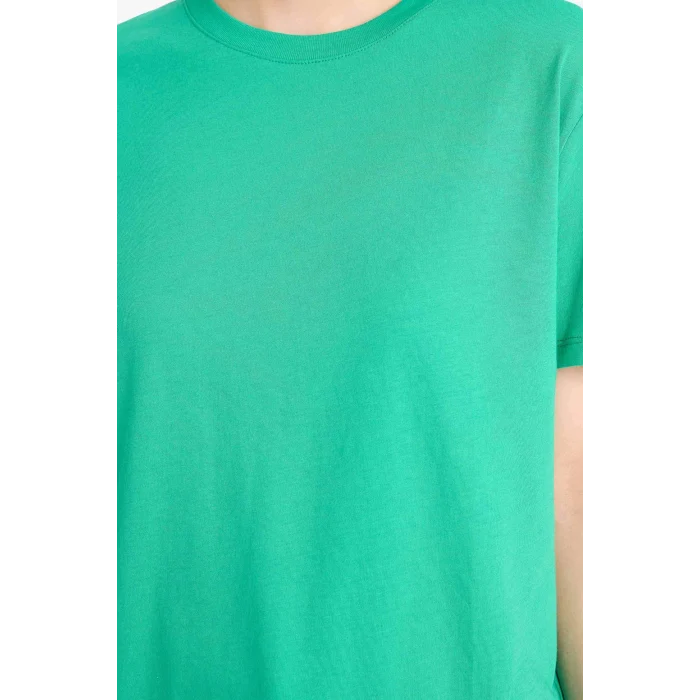 Defacto W9584 Yeşil Regular Fit Bisiklet Yaka Basic Düz Penye Kısa Kollu Tişört