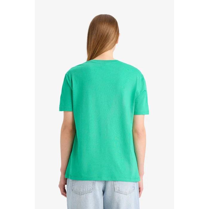 Defacto W9584 Yeşil Regular Fit Bisiklet Yaka Basic Düz Penye Kısa Kollu Tişört