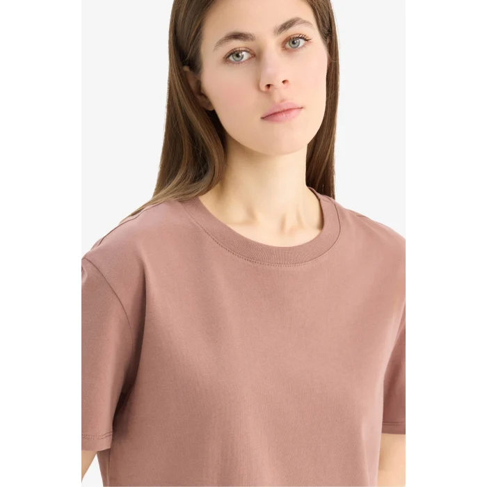 Defacto W9584 Kahve Regular Fit Bisiklet Yaka Basic Düz Penye Kısa Kollu Tişört