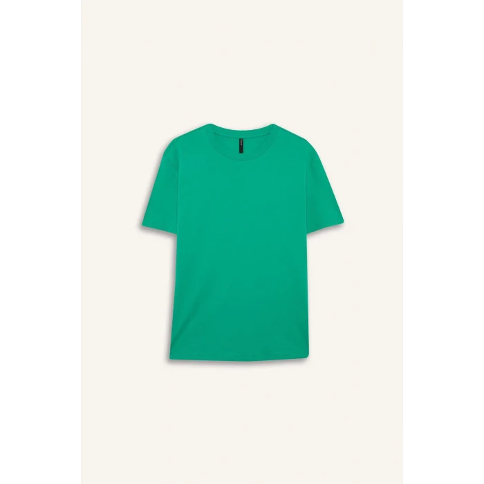 Defacto W9584 Yeşil Regular Fit Bisiklet Yaka Basic Düz Penye Kısa Kollu Tişört