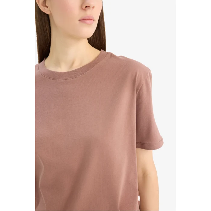 Defacto W9584 Kahve Regular Fit Bisiklet Yaka Basic Düz Penye Kısa Kollu Tişört