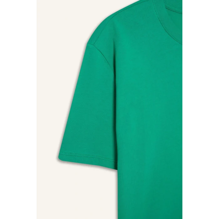 Defacto W9584 Yeşil Regular Fit Bisiklet Yaka Basic Düz Penye Kısa Kollu Tişört