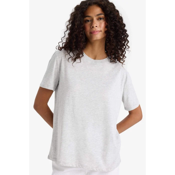 Defacto W9584 Gri Regular Fit Bisiklet Yaka Basic Düz Penye Kısa Kollu Tişört