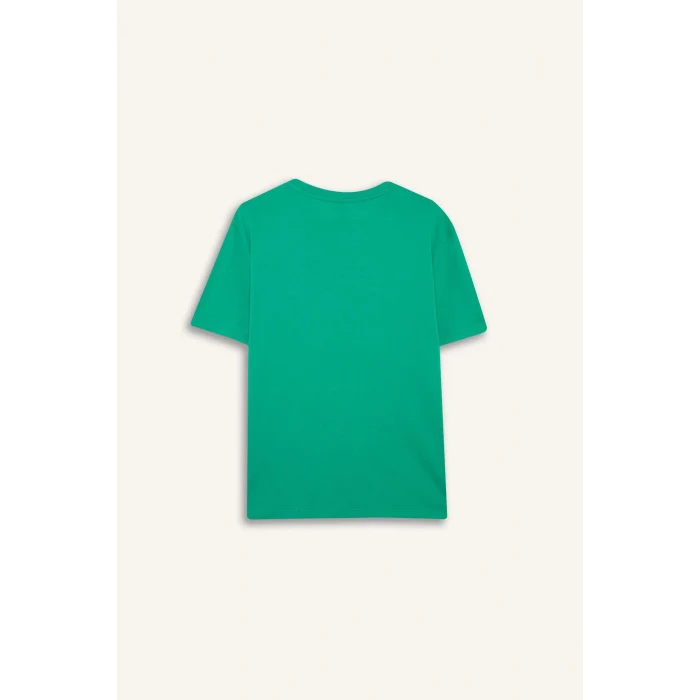 Defacto W9584 Yeşil Regular Fit Bisiklet Yaka Basic Düz Penye Kısa Kollu Tişört