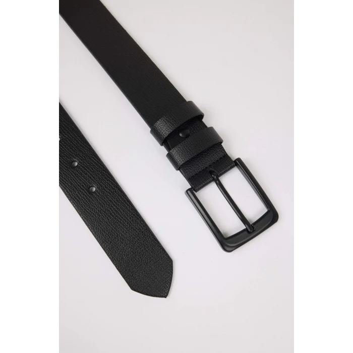 Defacto V0621 Siyah Erkek Dikdörtgen Toka Suni Deri Jean Kemeri