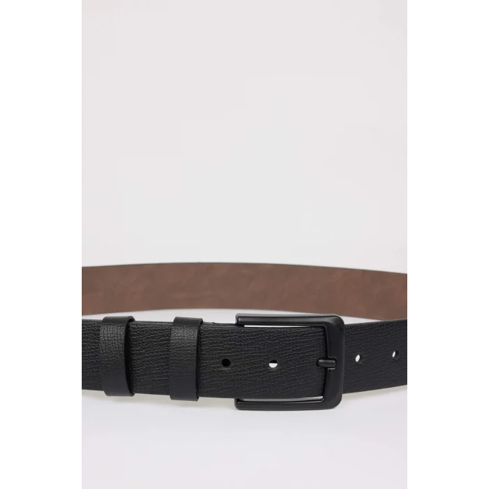 Defacto V0621 Siyah Erkek Dikdörtgen Toka Suni Deri Jean Kemeri