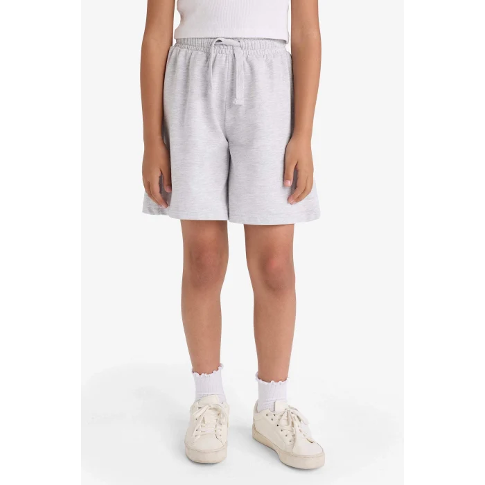 Defacto D9058 Gri Kız Çocuk Relax Fit Beli Lastikli Basic Düz Şort
