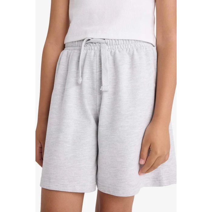 Defacto D9058 Gri Kız Çocuk Relax Fit Beli Lastikli Basic Düz Şort