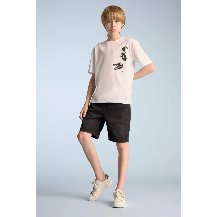 Defacto E0173 Beyaz Erkek Çocuk Bisiklet Yaka Baskılı Kısa Kollu Tişört