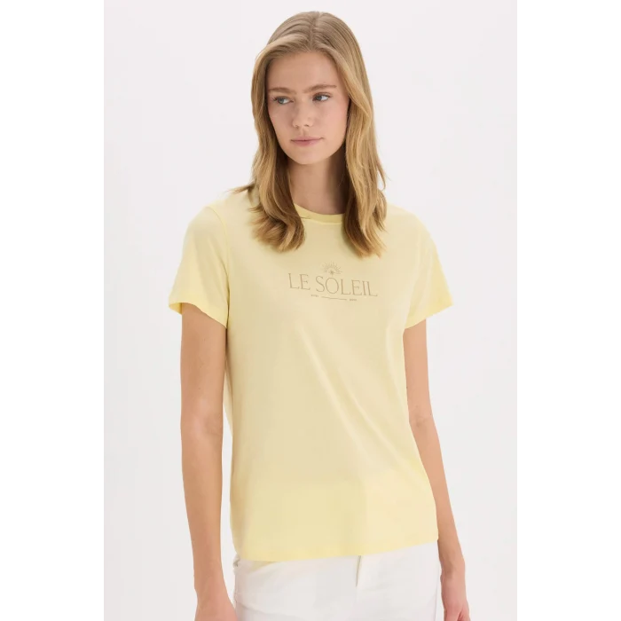 Defacto E2791 Sarı Regular Fit Bisiklet Yaka Penye Kısa Kollu Tişört