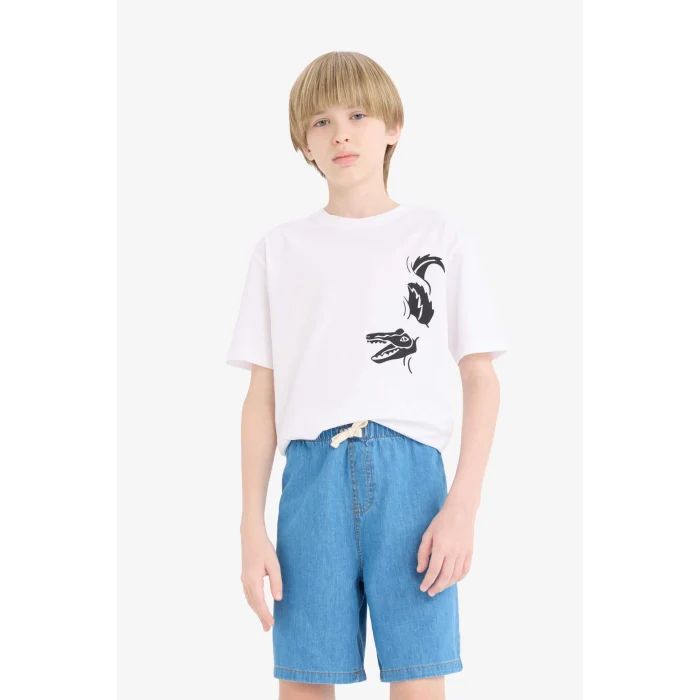 Defacto E0173 Beyaz Erkek Çocuk Bisiklet Yaka Baskılı Kısa Kollu Tişört