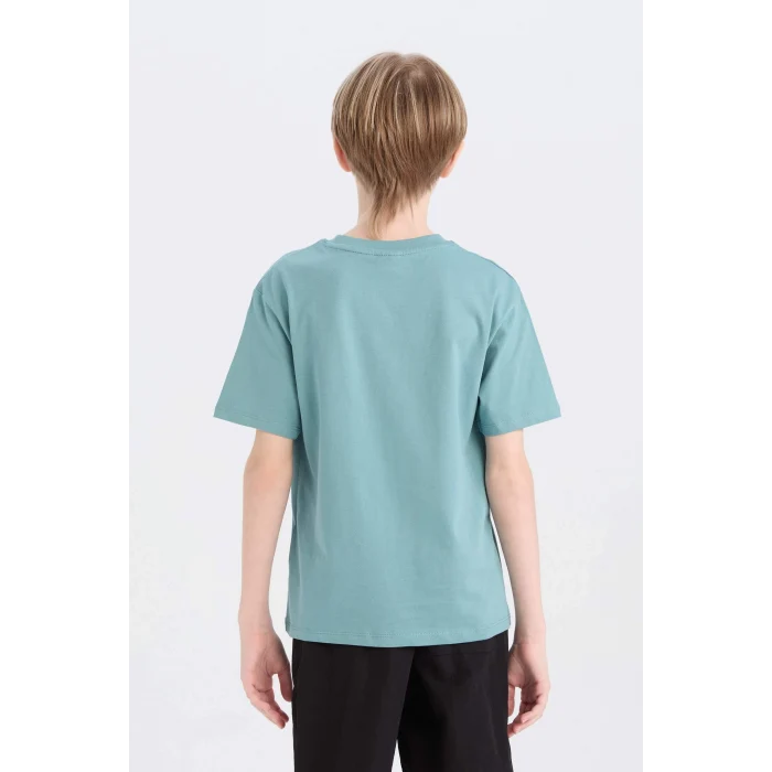 Defacto D9263 Yeşil Erkek Çocuk Bisiklet Yaka Baskılı Kısa Kollu Tişört