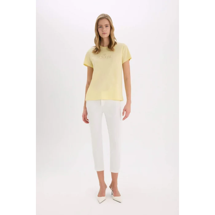 Defacto E2791 Sarı Regular Fit Bisiklet Yaka Penye Kısa Kollu Tişört