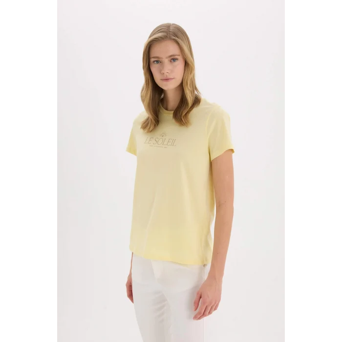 Defacto E2791 Sarı Regular Fit Bisiklet Yaka Penye Kısa Kollu Tişört
