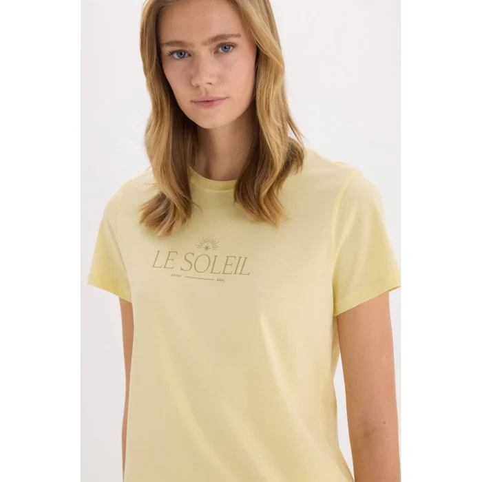 Defacto E2791 Sarı Regular Fit Bisiklet Yaka Penye Kısa Kollu Tişört