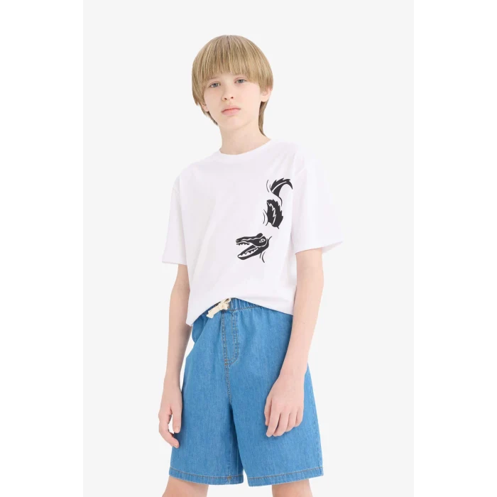 Defacto E0173 Beyaz Erkek Çocuk Bisiklet Yaka Baskılı Kısa Kollu Tişört