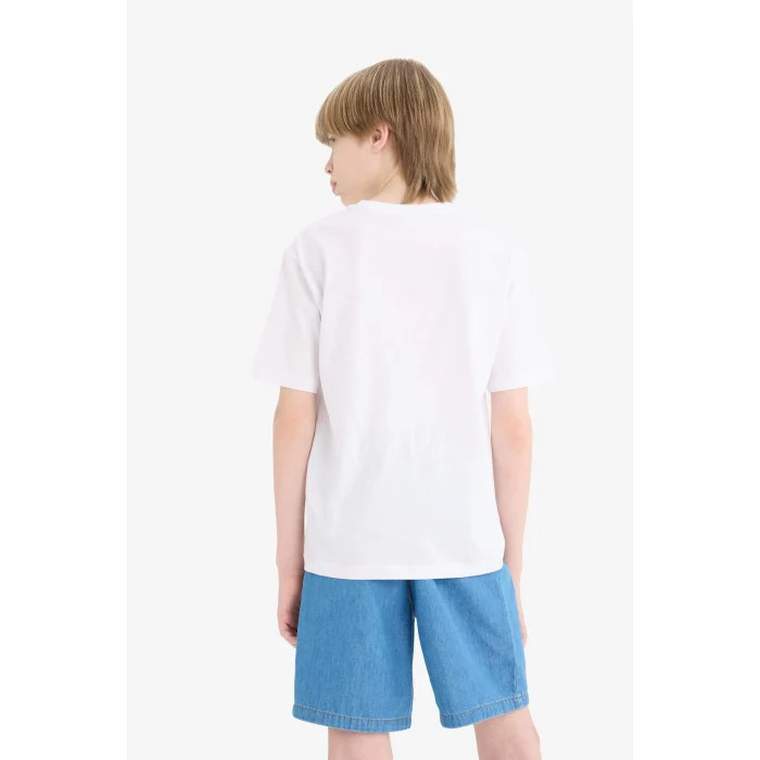 Defacto E0173 Beyaz Erkek Çocuk Bisiklet Yaka Baskılı Kısa Kollu Tişört