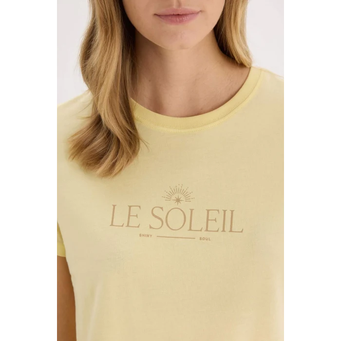 Defacto E2791 Sarı Regular Fit Bisiklet Yaka Penye Kısa Kollu Tişört