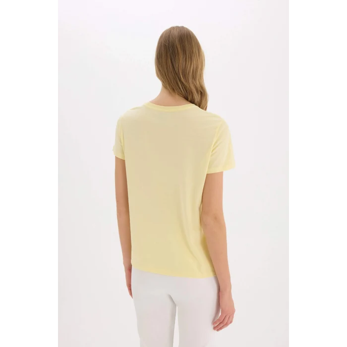Defacto E2791 Sarı Regular Fit Bisiklet Yaka Penye Kısa Kollu Tişört
