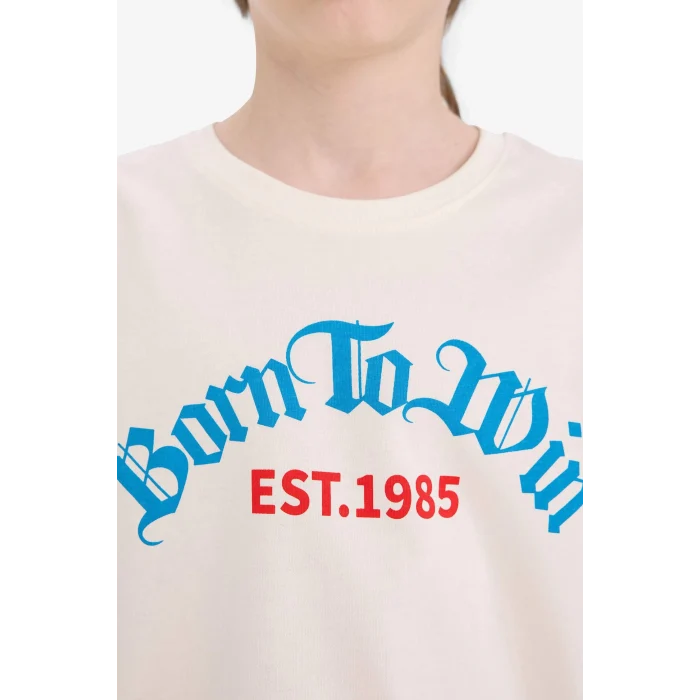 Defacto E0082 Beyaz Erkek Çocuk Bisiklet Yaka Baskılı Kısa Kollu Tişört